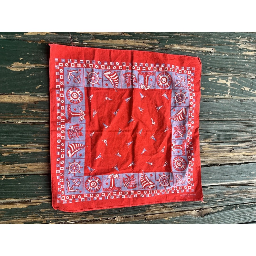 Color Fast Cotton RN14193 Sailing Boat Anchor Wheel Red Bandana Hankie Sailboat